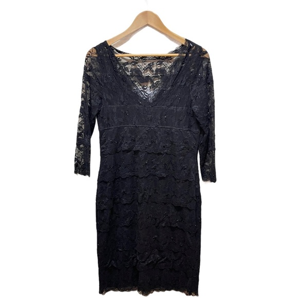 Marina Black Chic Lace Long Sleeves Sheath Dress - Picture 4 of 13